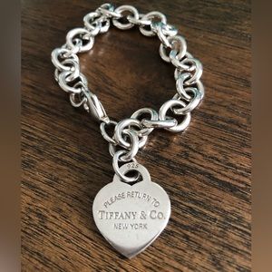 Return to Tiffany, Heart tag bracelet in sterling silver with bag and box.